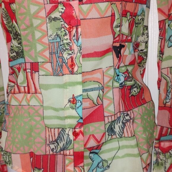 sheer rare Vintage circus tiger lion button down shirt Sz XS - Picture 2 of 8